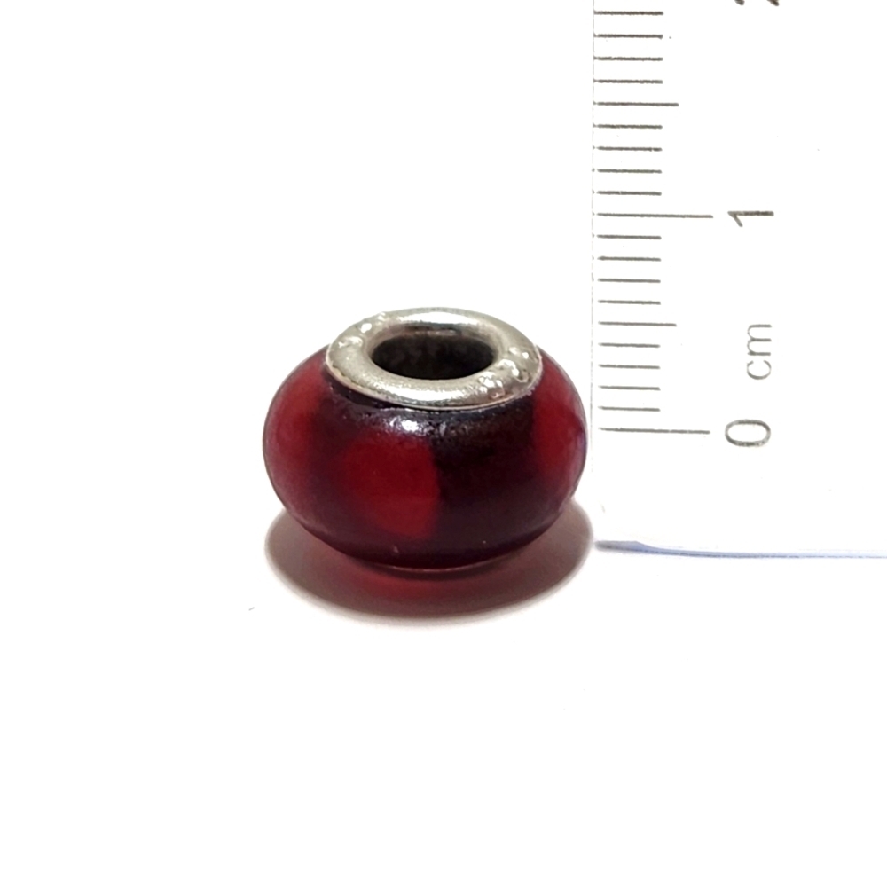 Pandora Style Murano Glass Bead Spacer 925 Sterling Silver Burgundy Polka Dots - Picture 8 of 11